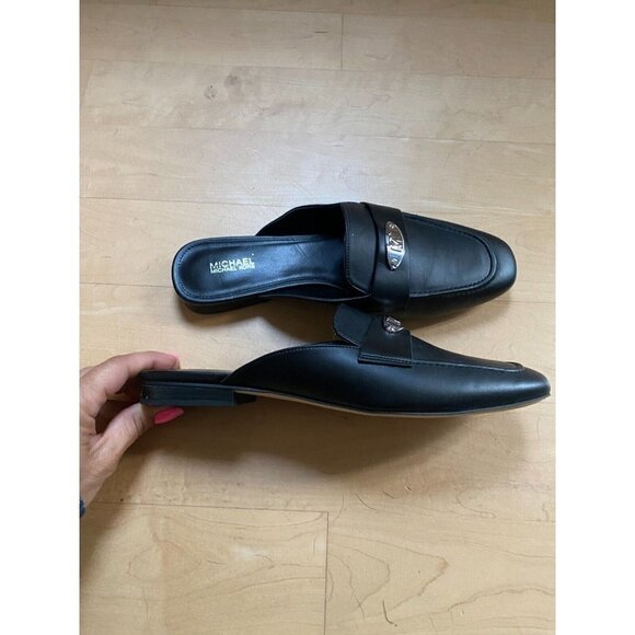 MICHAEL Michael Kors BNWT "Ashley" black logo plate mules women NEW - Picture 5 of 10